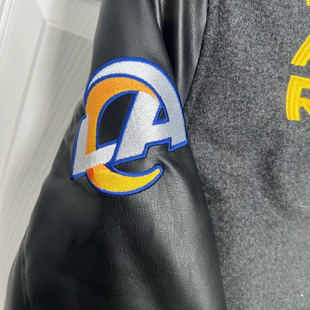 Gray and Black Varsity Style Jacket with LA Rams Logo - Picture 9 of 11